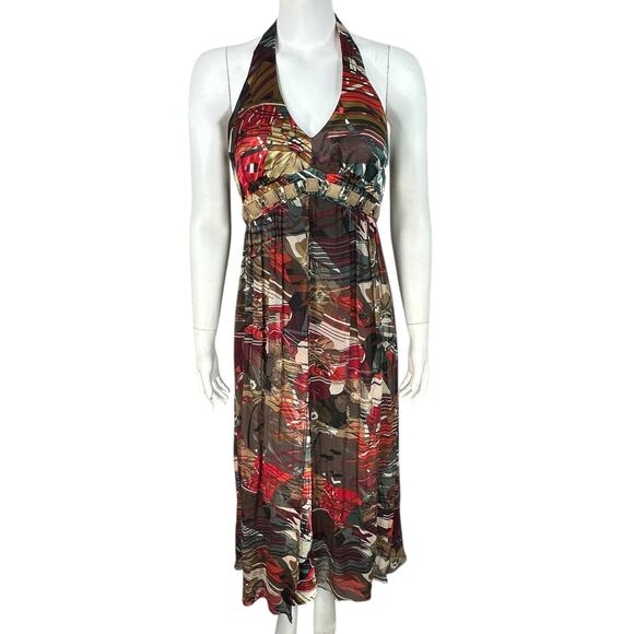 Vintage Y2K Robbie Bee Silk Maxi Halter Dress Size 8 Abstract Floral Fairy Maxi - Picture 1 of 9